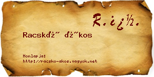 Racskó Ákos névjegykártya